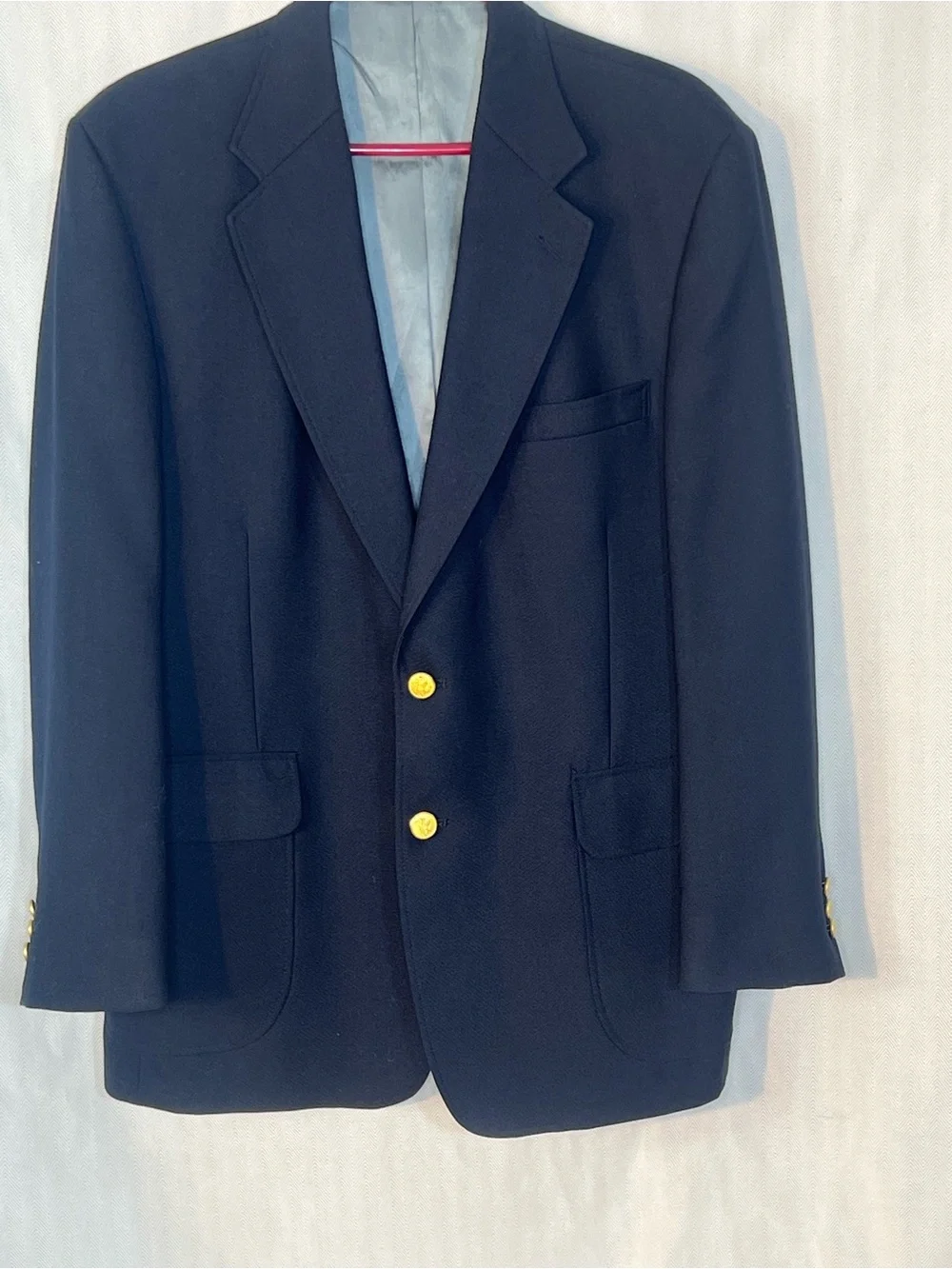 Stafford Navy Wool Blend Lightweight Sport Coat with Gold Buttons 42R